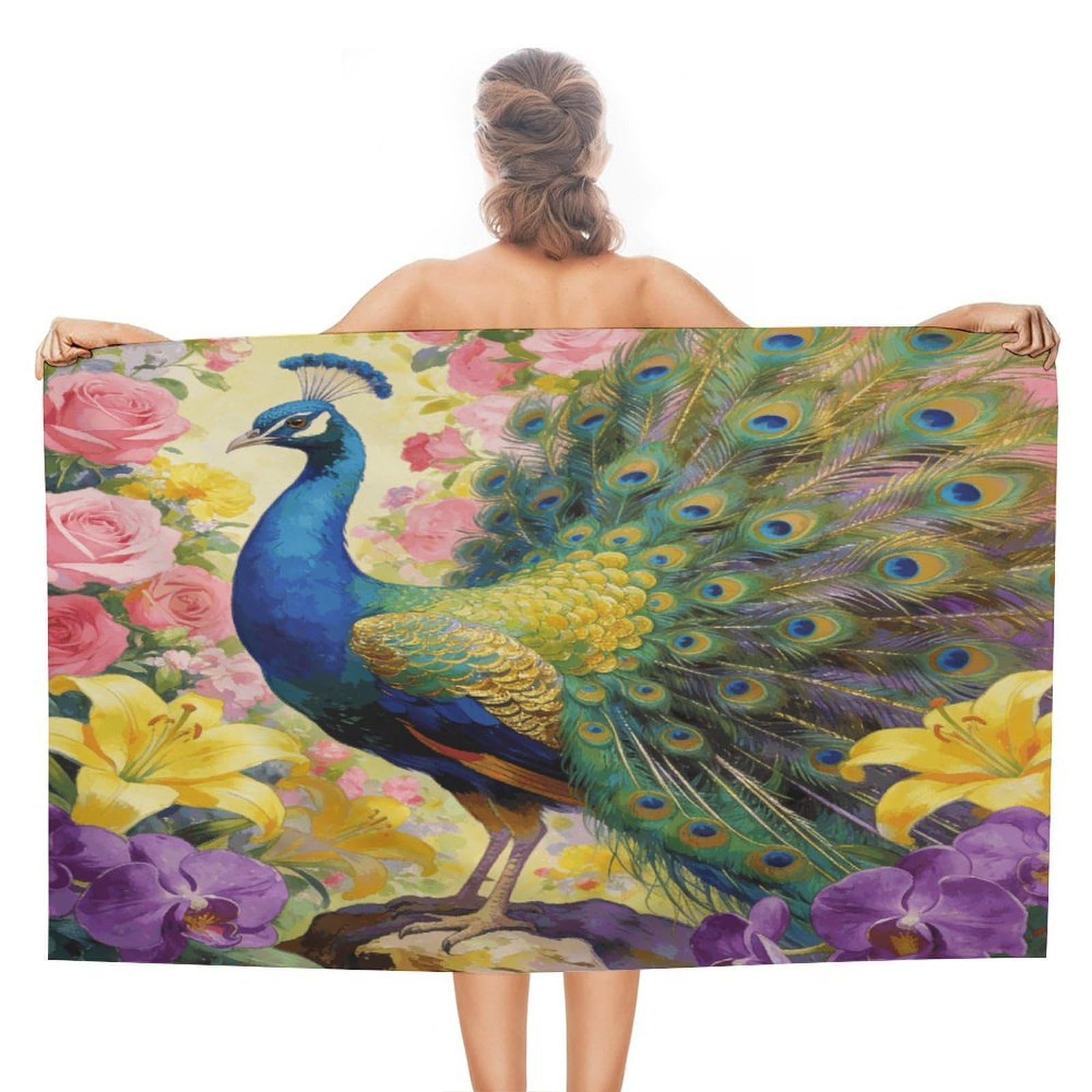 LZQPOEAS Flowers and Feathers Beach Towel 51x31 Inch Oversized Soft Bath Towel Luxury Plush Thick Hotel Swim Pool Towels Super Quick Dry Travel Towels for Camping Gym Sports Yoga