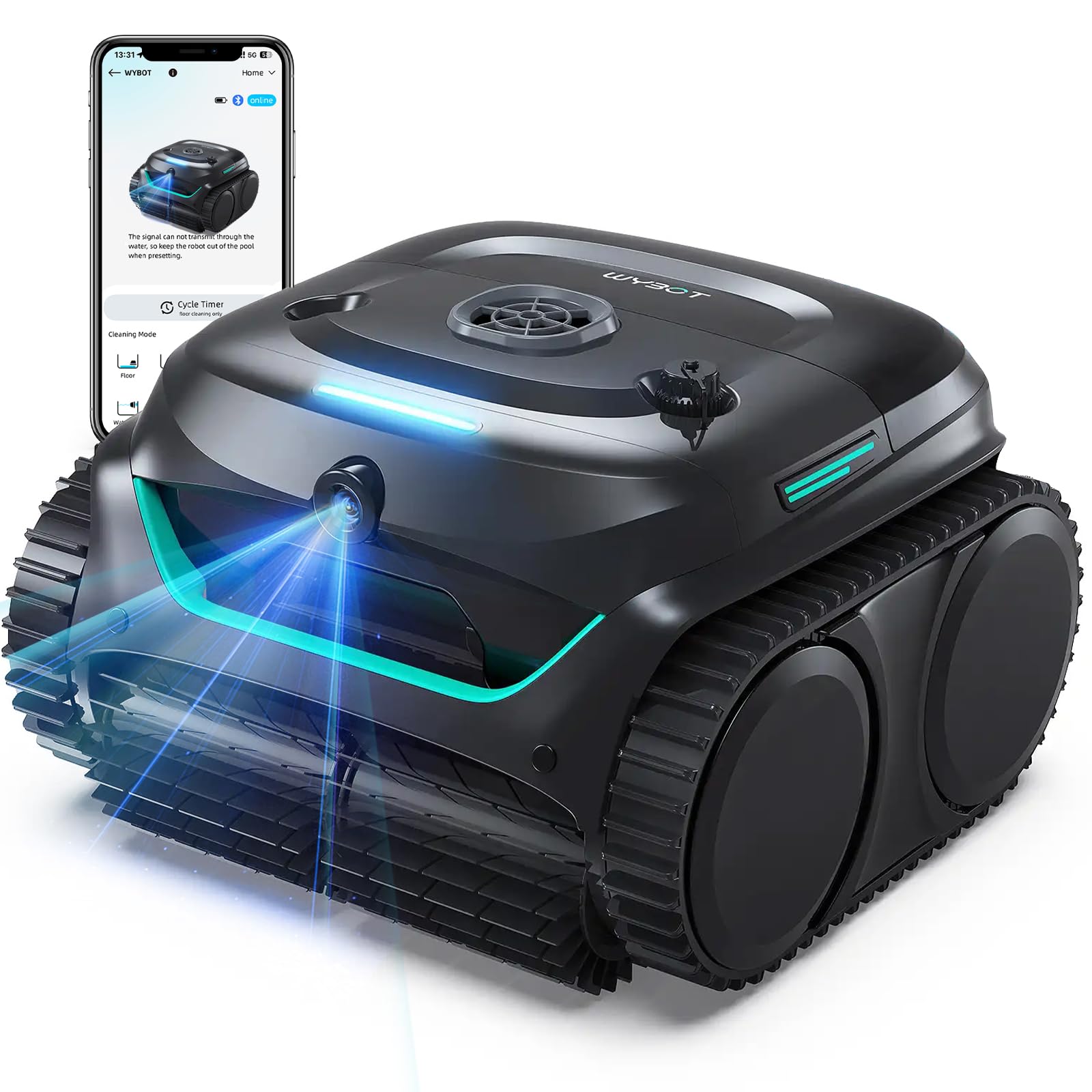 （2026 New） WYBOT C2 Vision Cordless Pool Cleaner with AI Camera, 8 Mode Pool Vacuum for Inground Pool, Ultra-fine Filtration System and Powerful Suction, Waterline Cleaning, Black Green