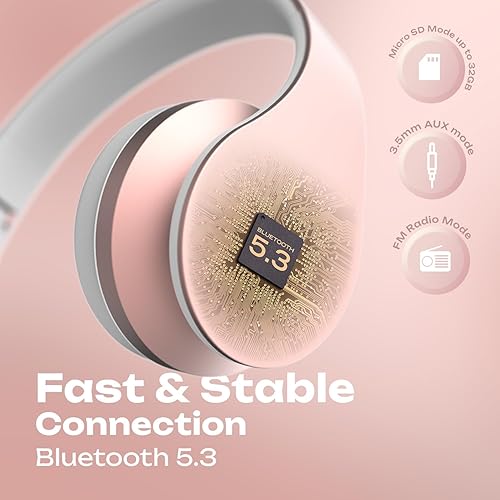 Miniatura 6 de PowerLocus Wireless Bluetooth Over-Ear Stereo Foldable Headphones, Wired Headsets with Built-in Microphone for iPhone, Samsung, LG, iPad (Rose Gold)