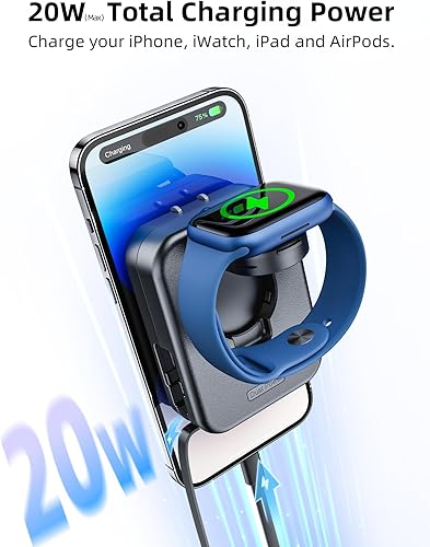 Miniatura 4 de Bloque de cargador para Apple Watch, cargador de pared 2 en 1 con cable de carga retráctil integrado, adaptador de corriente plegable de viaje