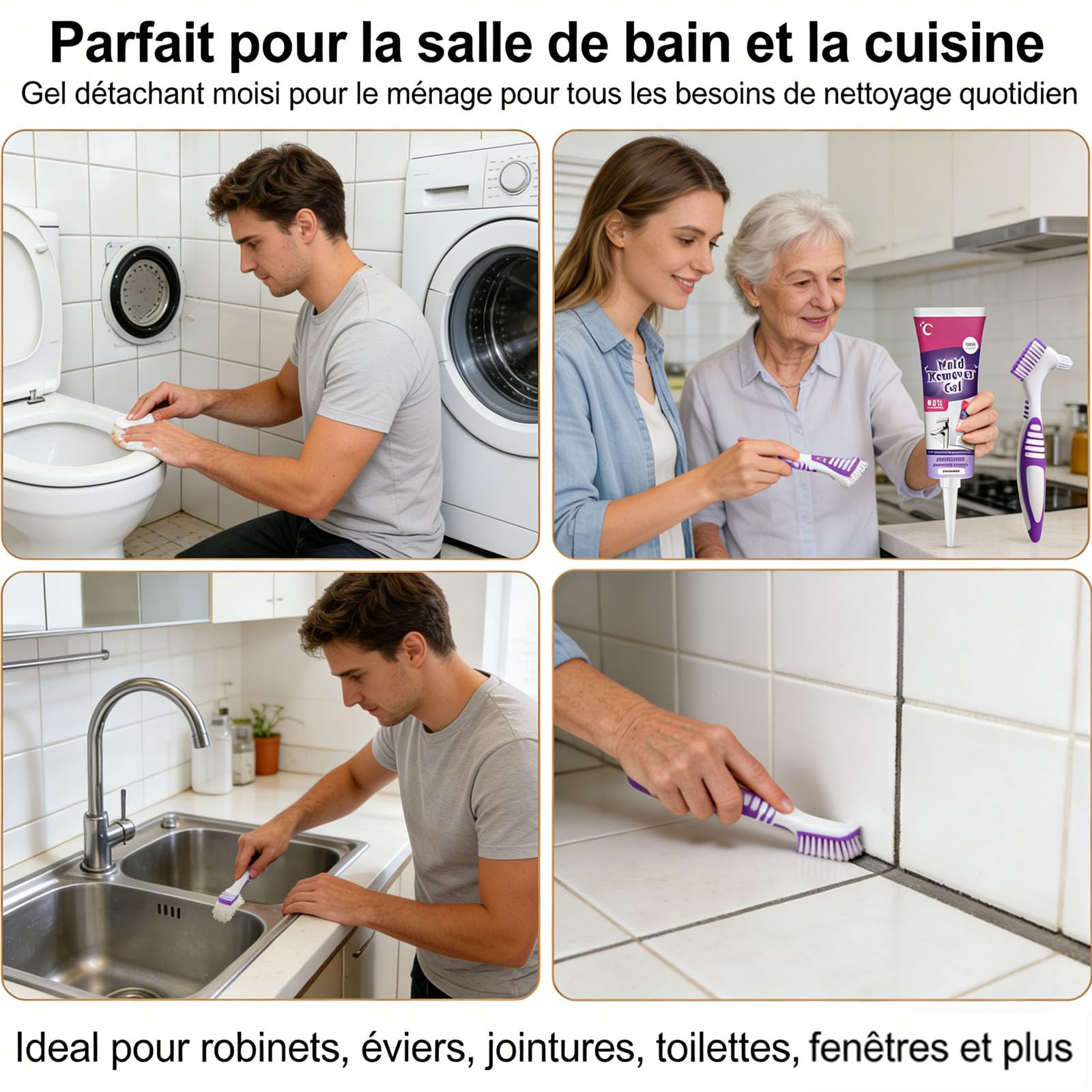 anti-moisissures, nettoyant puissant, magique Extreme Gel, très efficace dans la pénétration, gel de nettoyage des moisissures, nettoie rapidement les espaces de carrelage de salle de bain (3PCS)