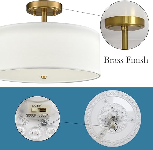 Miniatura 3 de Lámpara de techo semiempotrada dorada regulable con pantalla de tambor, lámpara de techo de 30 W, 3000 K4500 K5500 K, lámpara de techo LED de latón