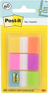 Post-it Flags, 60/On-The-Go Dispenser, .94 in Wide, Alternating Electric Glow Collection (680-EG-ALT)
