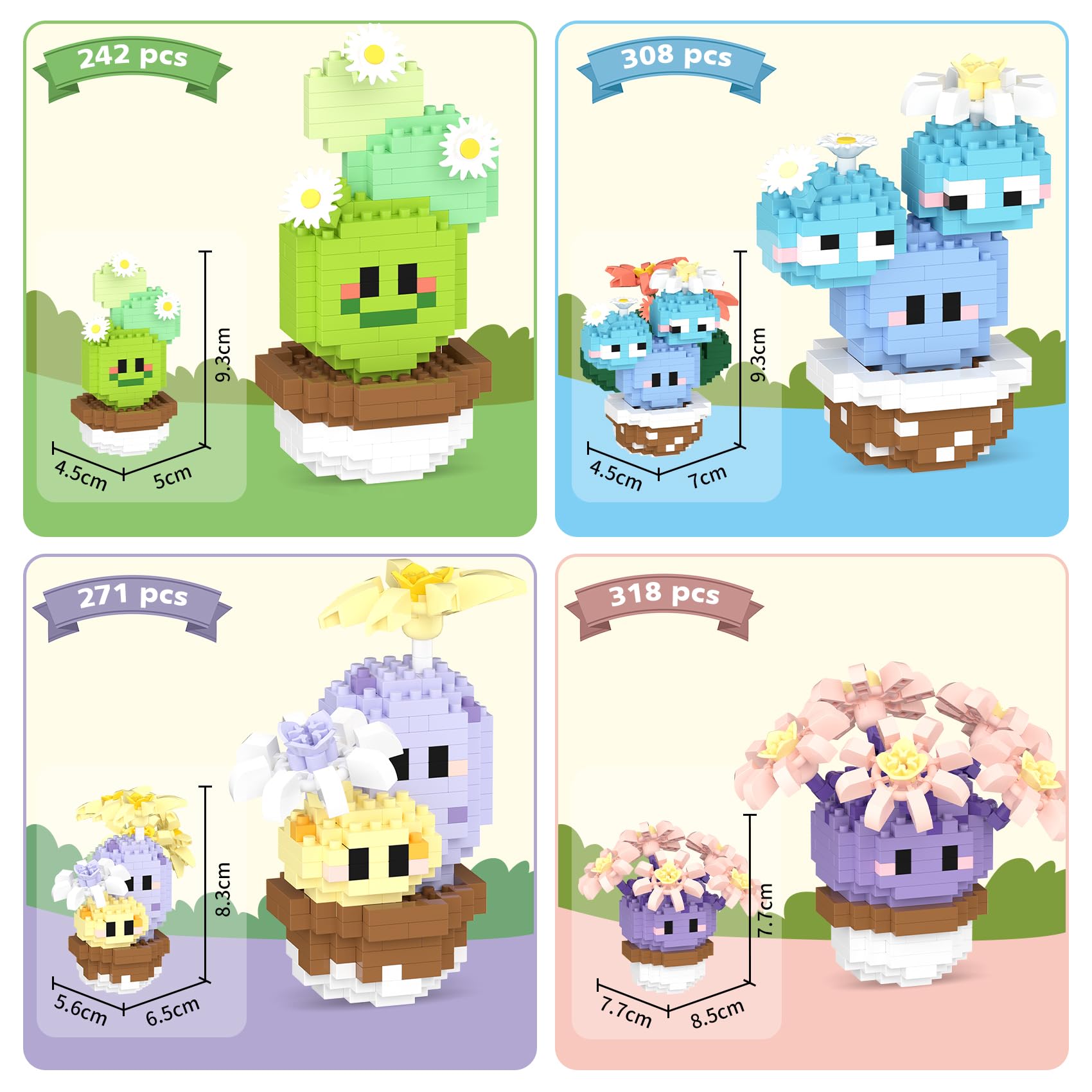 LULUFUN Building Blocks Set, Plant Cactus Mini Building Toy, Educational Toy,Gift for Adults and Children,Set of 9 - Image 4