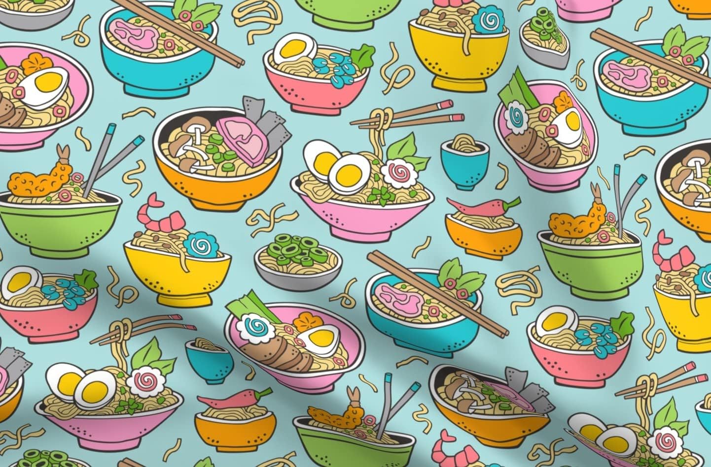 Spoonflower Fabric - Noodles Food Blue Large Asian Autumn Fall Summer Kitchen Printed on Petal Signature Cotton Fabric Fat Quarter - Sewing Quilting Apparel Crafts Decor