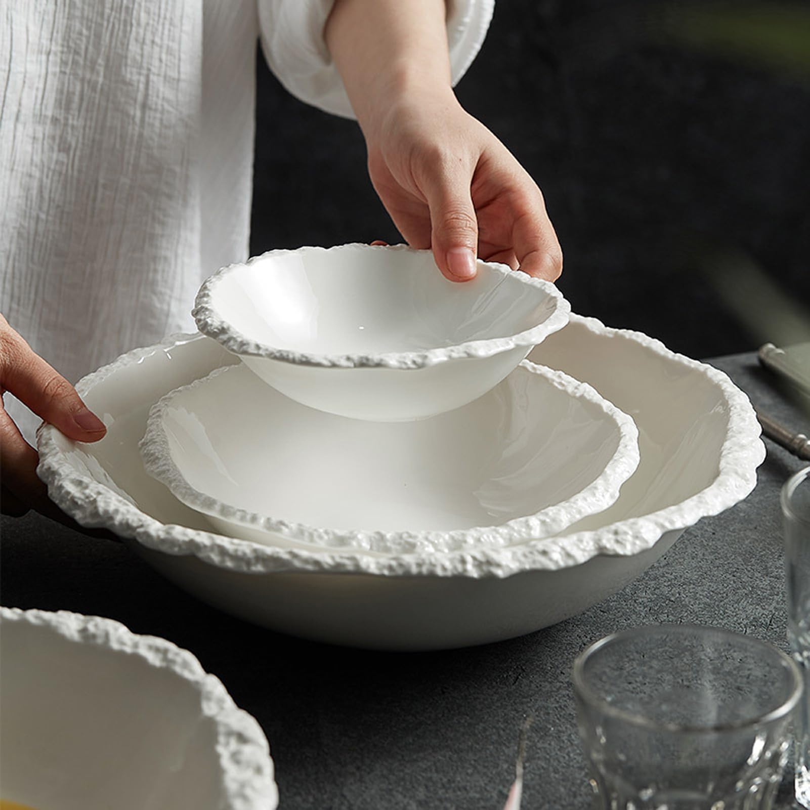 Plato de cerámica, plato de plato, cuenco de postre Dim Sum, cuenco de cerámica, cuenco de yogur, vajilla creativa para restaurante, blanco, M