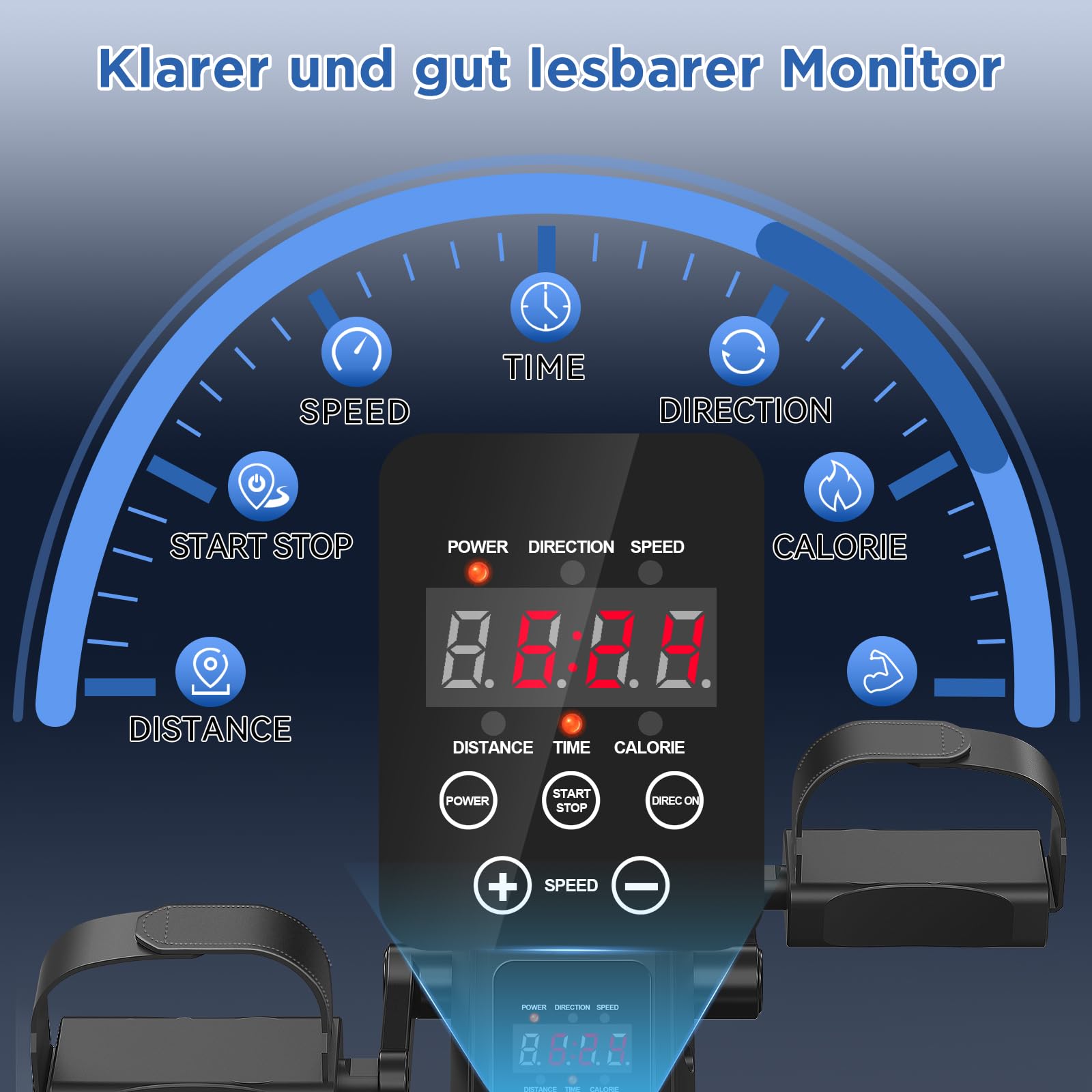 Elektrischer Pedaltrainer, Mini Heimtrainer mit Fernbedienung & LCD, Leiser Arm /Beintrainer mit Anti-Rutsch-Matte, Gelenkschonendes Fitnessgerät für Büro, Zuhause & Reha für Senioren