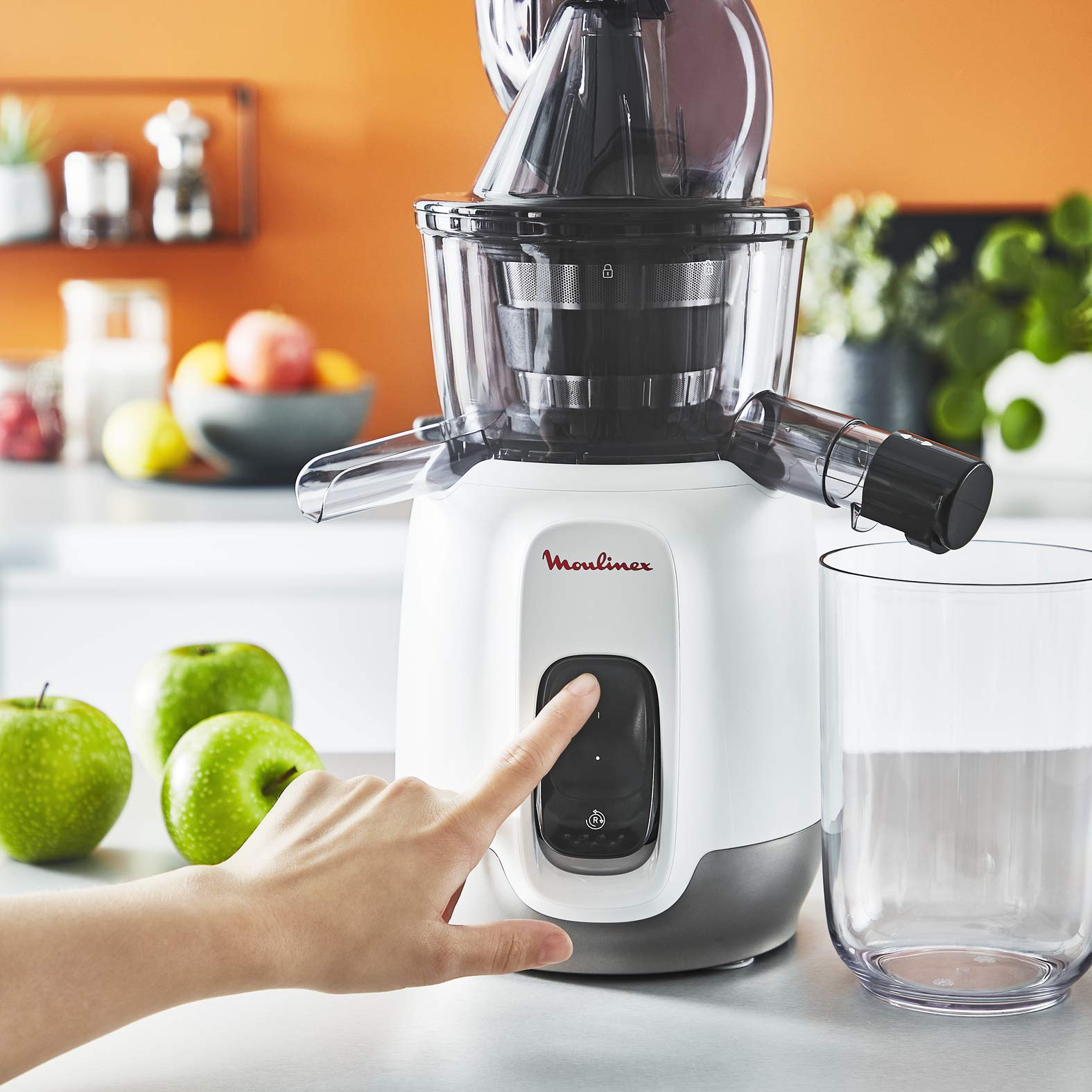 MOULINEX Ultra Juice Entsafter für Kaltsaft 2 Filter Trinkflasche 600 ml extra breit 85 mm Automatisches Programm Easy Clean Entsafter für ganze Früchte und Gemüse, leise, 200 W, ZU600110