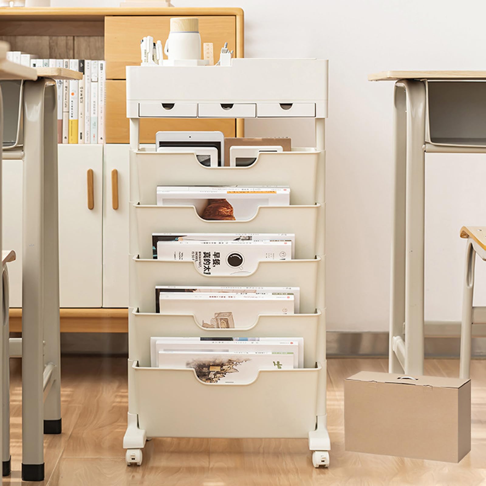 Chariot à livres roulant pour ranger un bureau encombré étagère mobile 6 bacs
