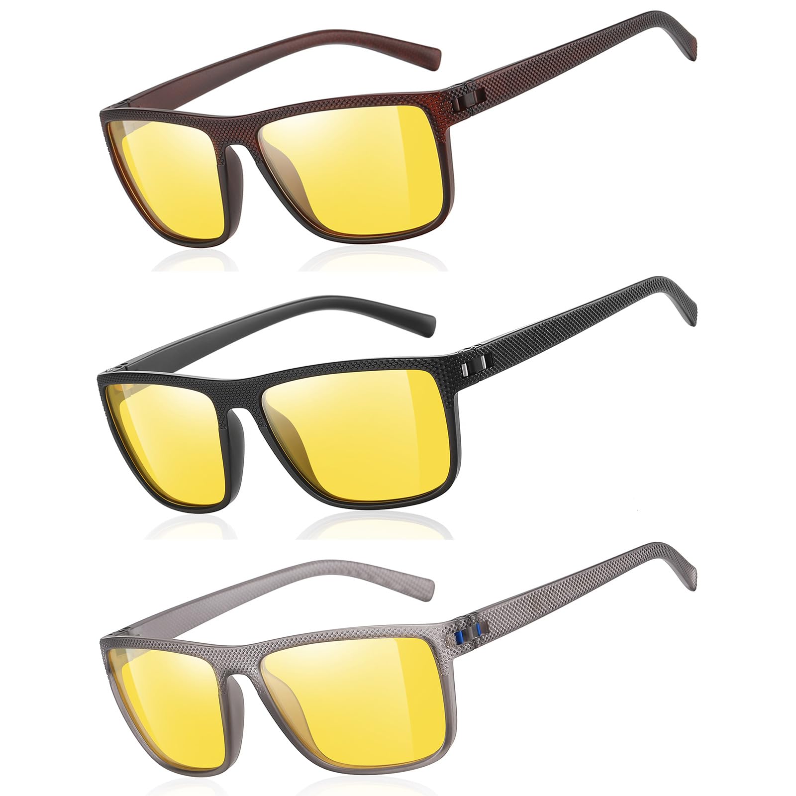 Wzerry Night Vision Glasses for Men, Yellow Tint Anti Glare Night Driving Glasses - Safe Driving Eyewear for Nighttime