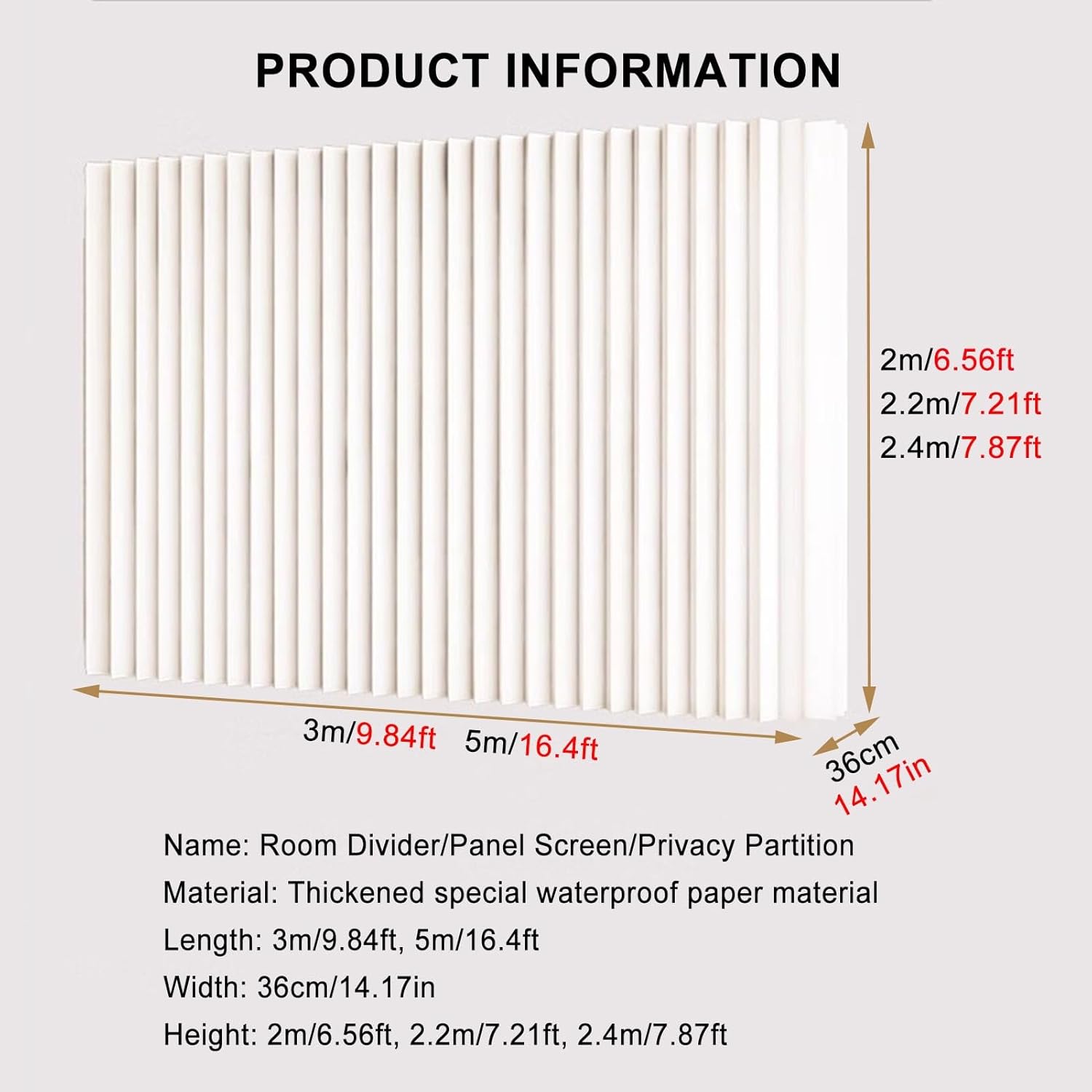 Room Dividers Folding Retractable Room Divider Paper Screen Partition, Creative Screen Partition for Home/Office/Clothing Store/Live Streaming Background(Brown,5x2.4m/16.4x7.21ft)