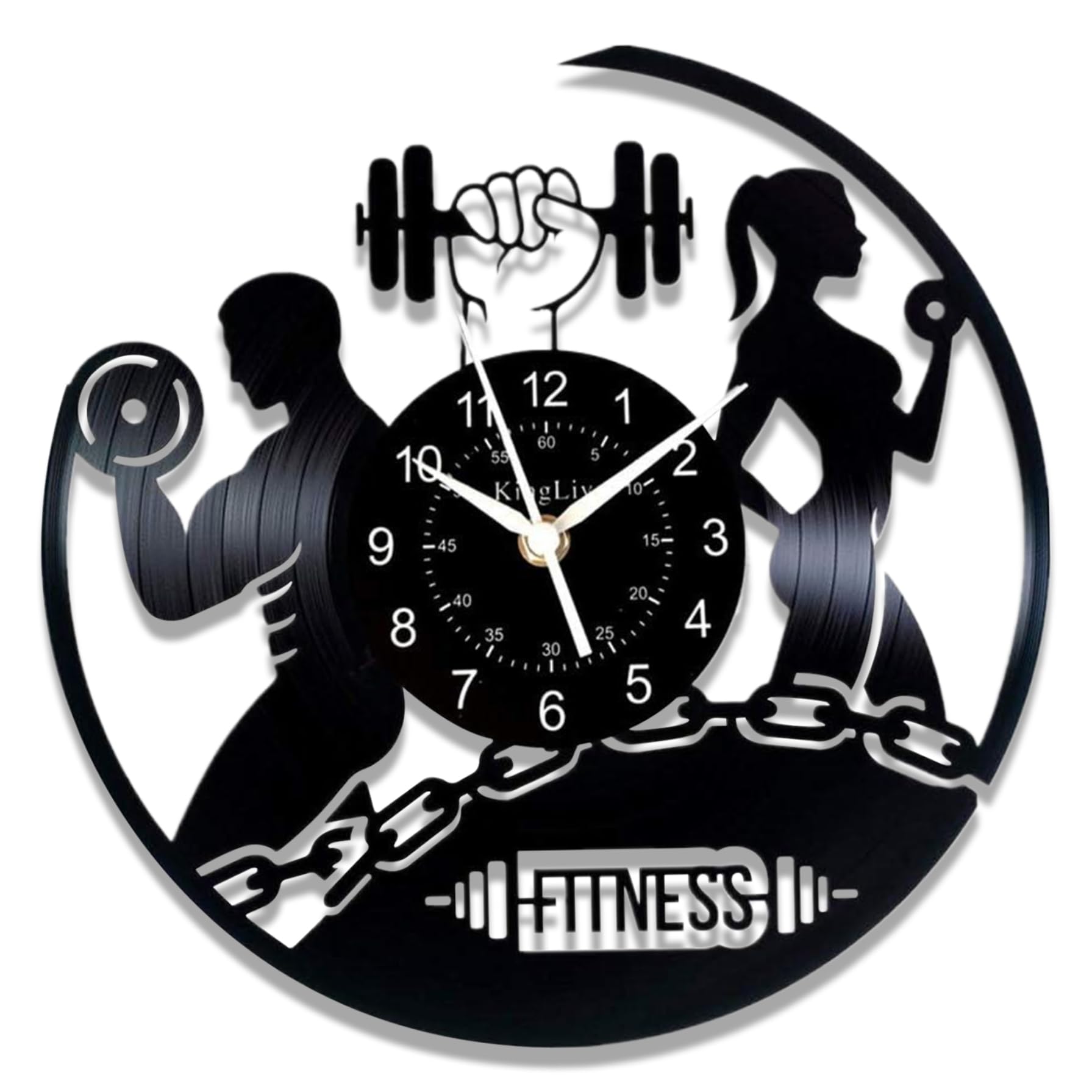 Horloge murale silencieuse gym en vinyle sculpté de 12 pouces de diamètre