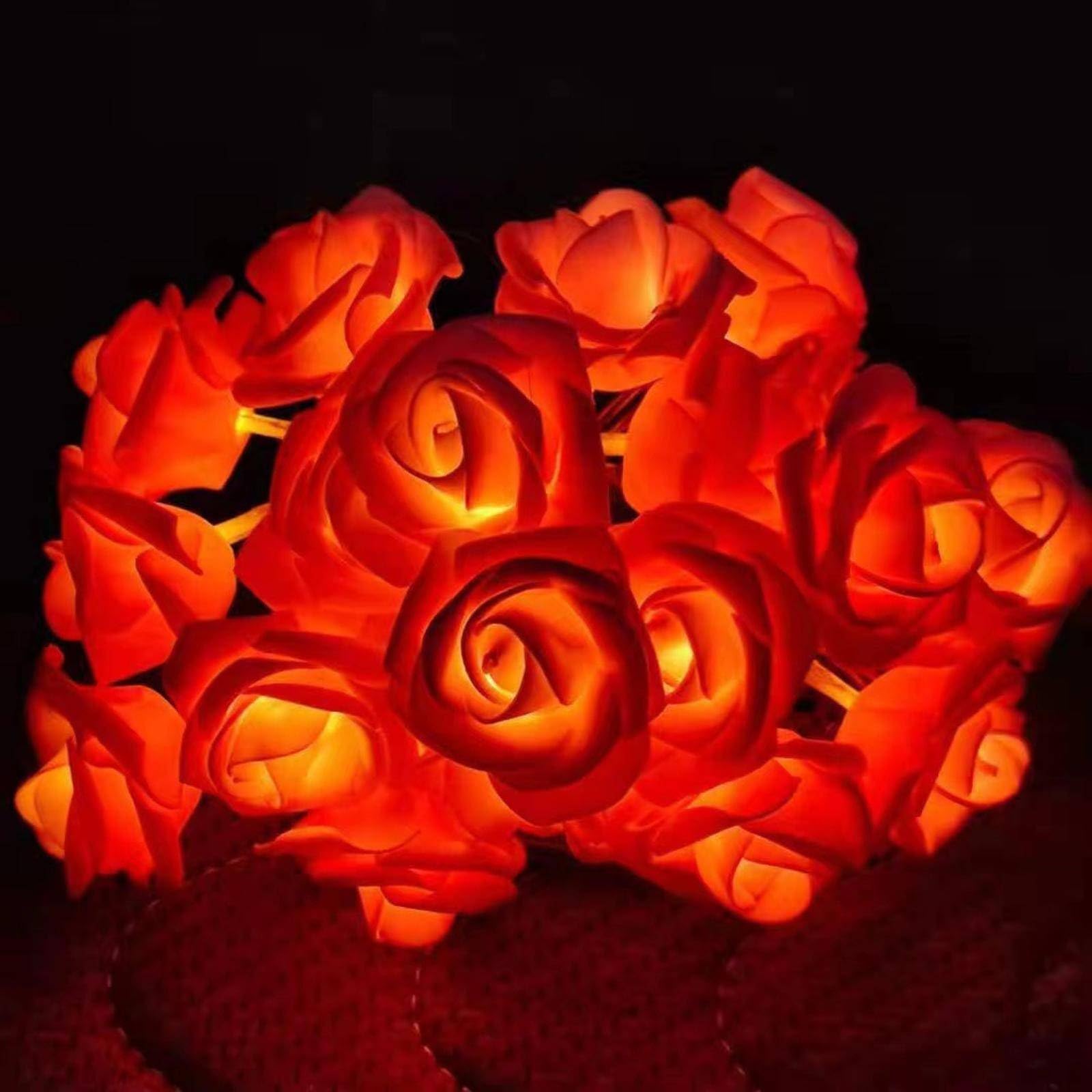 Künstliche Rosen-Lichterkette, kleine farbige Lichter für Valentinstag, Hochzeit, romantischer Antrag, dekorative blinkende Lichter, Paket63