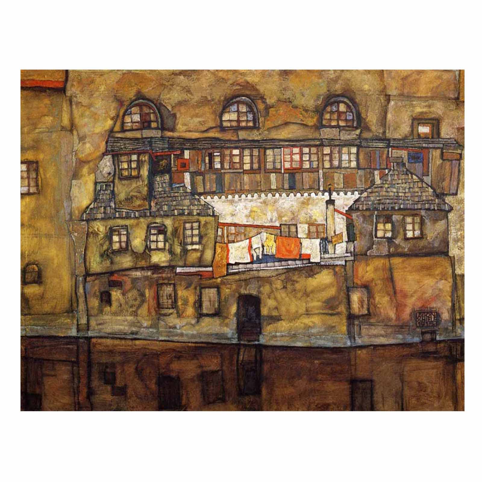 Egon Schiele Print-House on a River Canvas Art Pictures for Living Room Decor Bedroom Canvas Wall Art Ready to Hang,Home Decorations for Kitchen Wall Decor(80x104cm31x41in,Unframe)