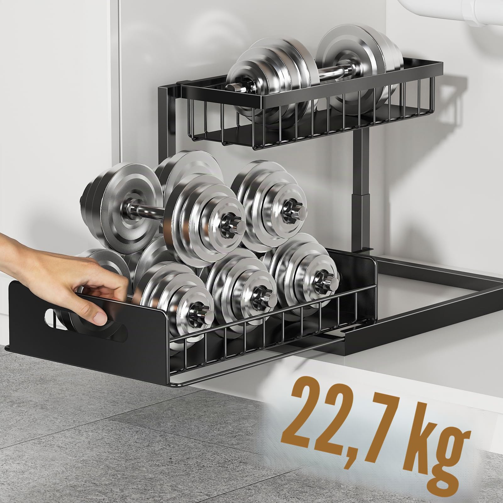 REALINN Organizador para Debajo del Fregadero, Organizador de gabinete extraíble, Estante Deslizante, estantes de Almacenamiento, Almacenamiento para Cocina y baño, Negro, Paquete de 2