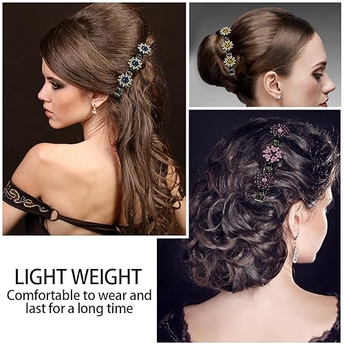 Miniatura 3 de 4 pinzas trenzadas para el cabello para mujeres y niñas, con diamantes de imitación brillantes, trébol de cuatro hojas cortadas, horquilla de pato,