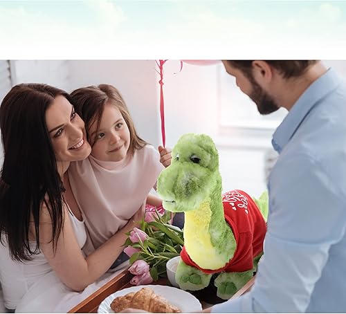 Miniatura 7 de DolliBu Peluche de dinosaurio verde I Love You, lindo animal de peluche con camisa roja y nombre personalizado para San Valentín, 10 pulgadas