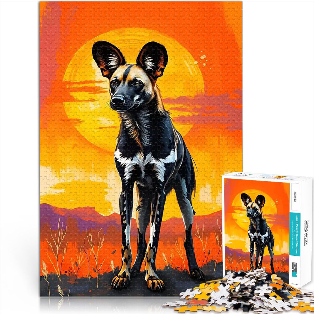 2000 teenager Pieces Jigsaw Puzzle African Wild Dog Sunset Stressabbau-Spielzeug Lernspiel für Geburtstag, Weihnachten70x100cm