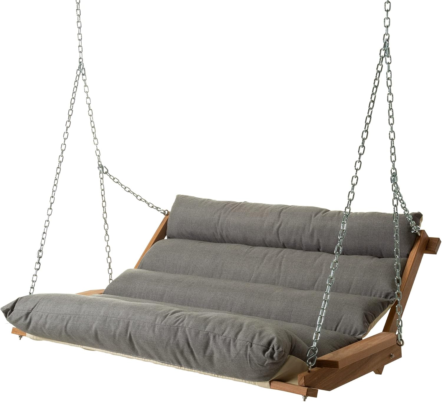 Hatteras Hammocks Cast Ash Sunbrella Deluxe Cushion Swing – 60 in. Wide, 2-Person, 450 lb Capacity, Cumaru Wood Frame – Handcrafted in The Carolinas