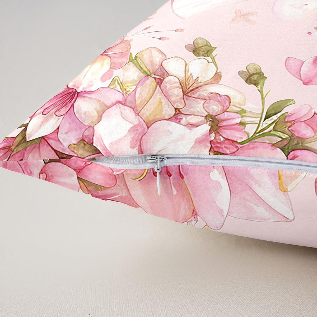jejeloiu Kids Pink Throw Pillow Covers 18"x18" Set of 2 Soft Decor Pillowcase for Boys Cute Girls Flowers Indoor Outdoor Flroal Pink White Cushion Case