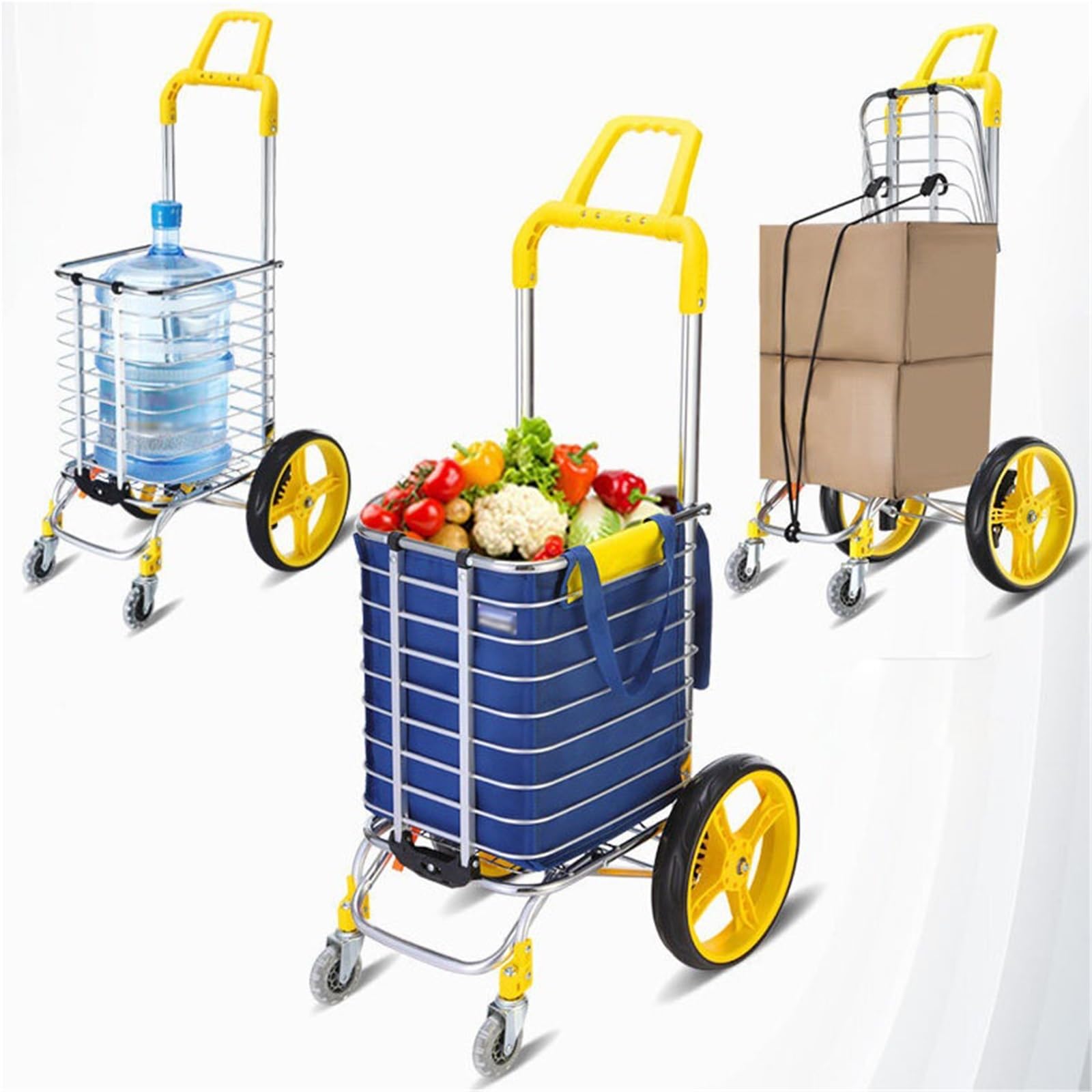 Schwerlast-Klappkarre Tragbarer Einkaufswagen mit Rädern, Treppensteigen, zusammenklappbarer Handwagen Paletten- und Transport auf Rädern(Silver)