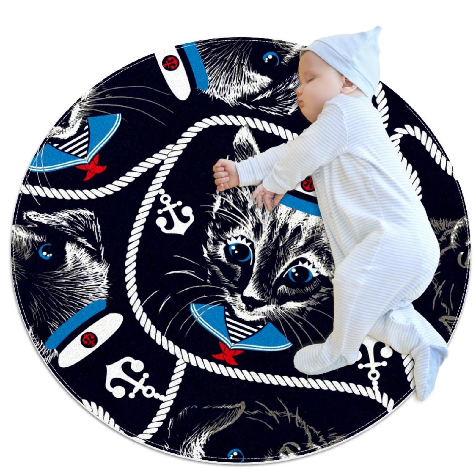 Petit tapis de salle de bain rond 1m antidérapant motif chat chambre enfant