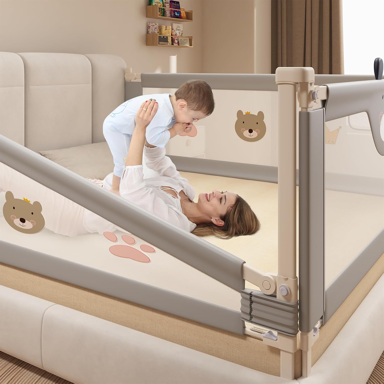 Heighten Bed Guard Rail for Toddlers Upgraded Twin, Full, Queen, King & Calking Mattress Size Swing Down Rail Guard Mattress Side Rail for Kids (Full)