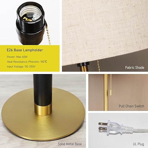 Miniatura 9 de 26.4" Set of 2 Modern Living Room Table Lamp for End Tables Bedside Lamps for Bedroom 3-Color Temperatures Pull Chain Switch Lamp Wood Fabric for