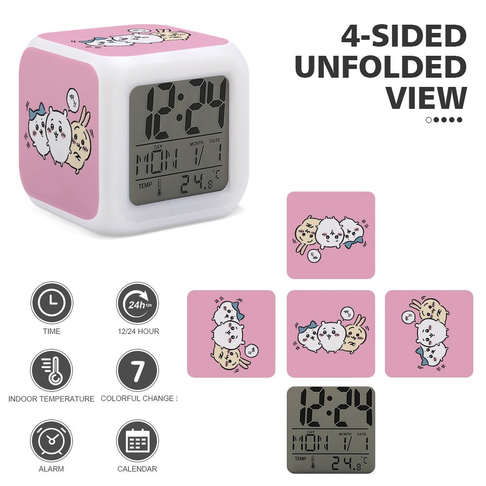 Amazon.co.jp: ちいかわ- デジタル目覚まし時計 大型デジタル画面 7色