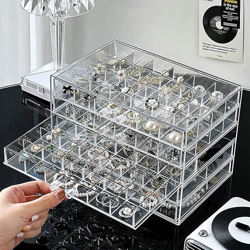 Miniatura 2 de YUFONG Caja organizadora de almacenamiento de aretes, 5 cajones, organizador de joyas, caja de almacenamiento de joyería acrílica, compartimento de