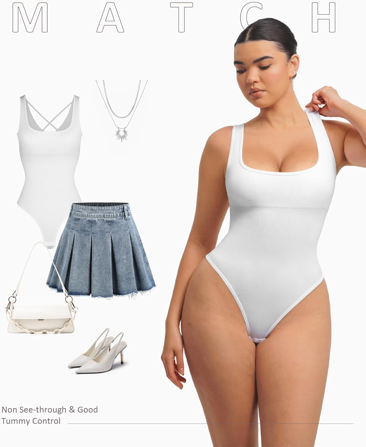 FeelinGirl Tummy Control Bodysuit Square Neck Thong Bodysuits Seamless Backless Ribbed Going Out Tank Tops - Image 6