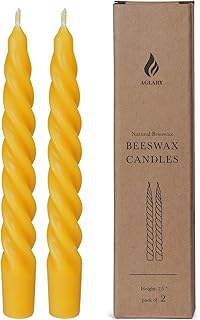 2PCS 7-Inch Pure Beeswax Spiral Taper Candles, Twisted Stick Candles, Dripless & Unscented for Weddings, Christmas, Dinner, Meditation - Natural Yellow