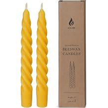 2PCS 7-Inch Pure Beeswax Spiral Taper Candles, Natural Raw, Dripless