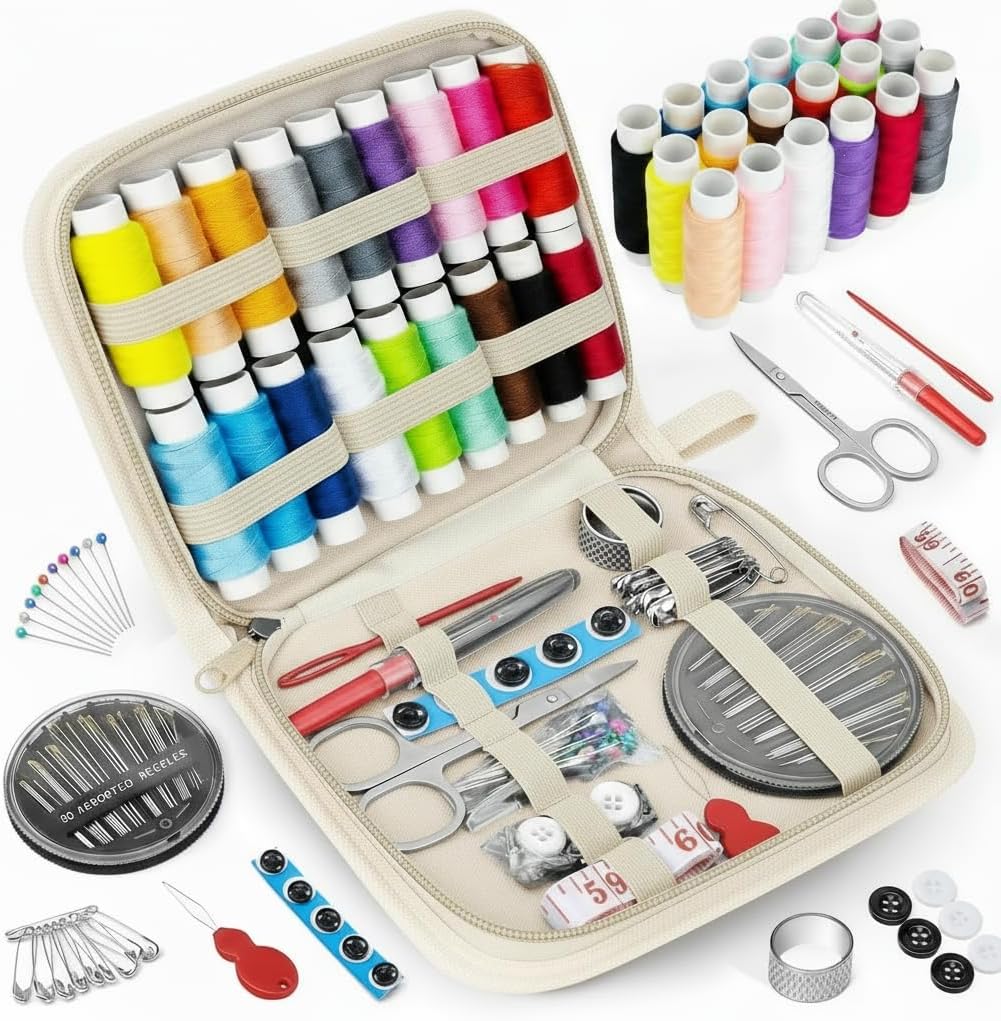MIXCOOL Sewing Kit for Adults, Beginners, Needle and Thread Kit, Portable Sewing Supplies, Contains Thread, Scissor, Needles, Measuring Tape