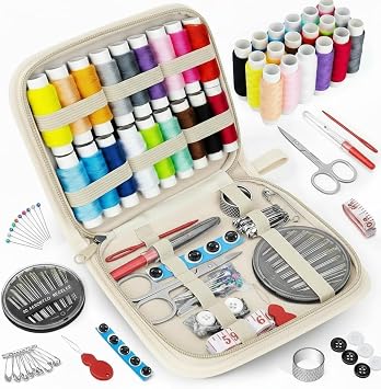MIXCOOL Sewing Kit for Adults, Beginners, Needle and Thread Kit, Portable Sewing Supplies, Contains Thread, Scissor, Needles, Beige, M