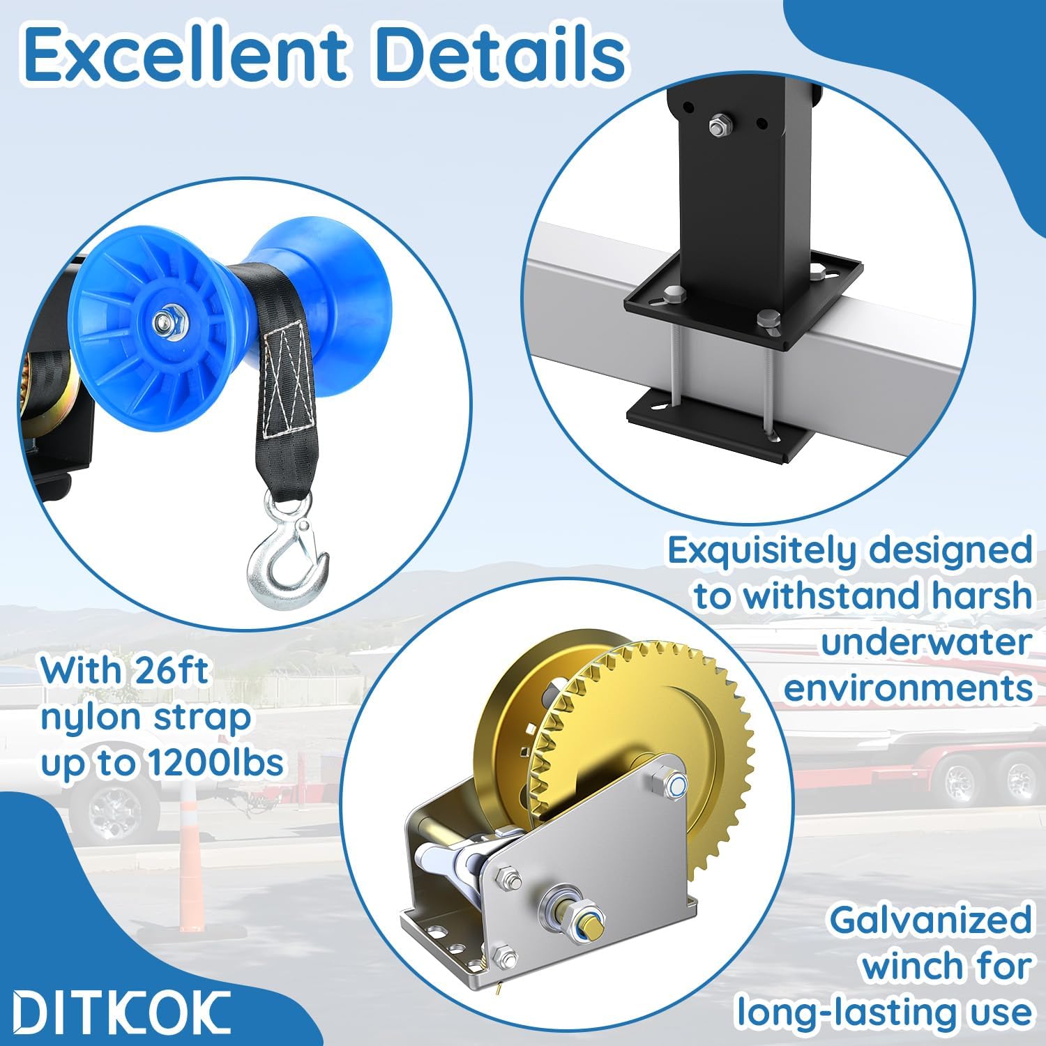 Heavy Duty Adjustable Boat Trailer Winch Stand with Towing Winch, Boat Winch Stand for 3" to 4" W x 4" H Trailer Tongue, Boat Trailer Winch Post for Boats with Bow in 14" to 22" H