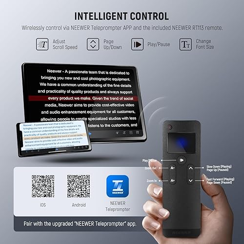 Vista 50 de NEEWER Teleprompter de aluminio X12 con control remoto RT-110 (conectado a través de Bluetooth en la aplicación NEEWER Teleprompter) y funda