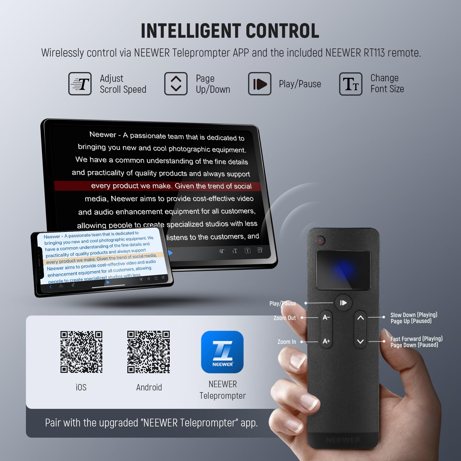 NEEWER X1 Pro II Teleprompter 9" Metall mit RT113 Fernbedienung/App Steuerung, Schnellwechsel 1s Verriegelung Arca Typ QR Platte, magnetische Telefonklemme, kompatibel mit iPhone Android Handy