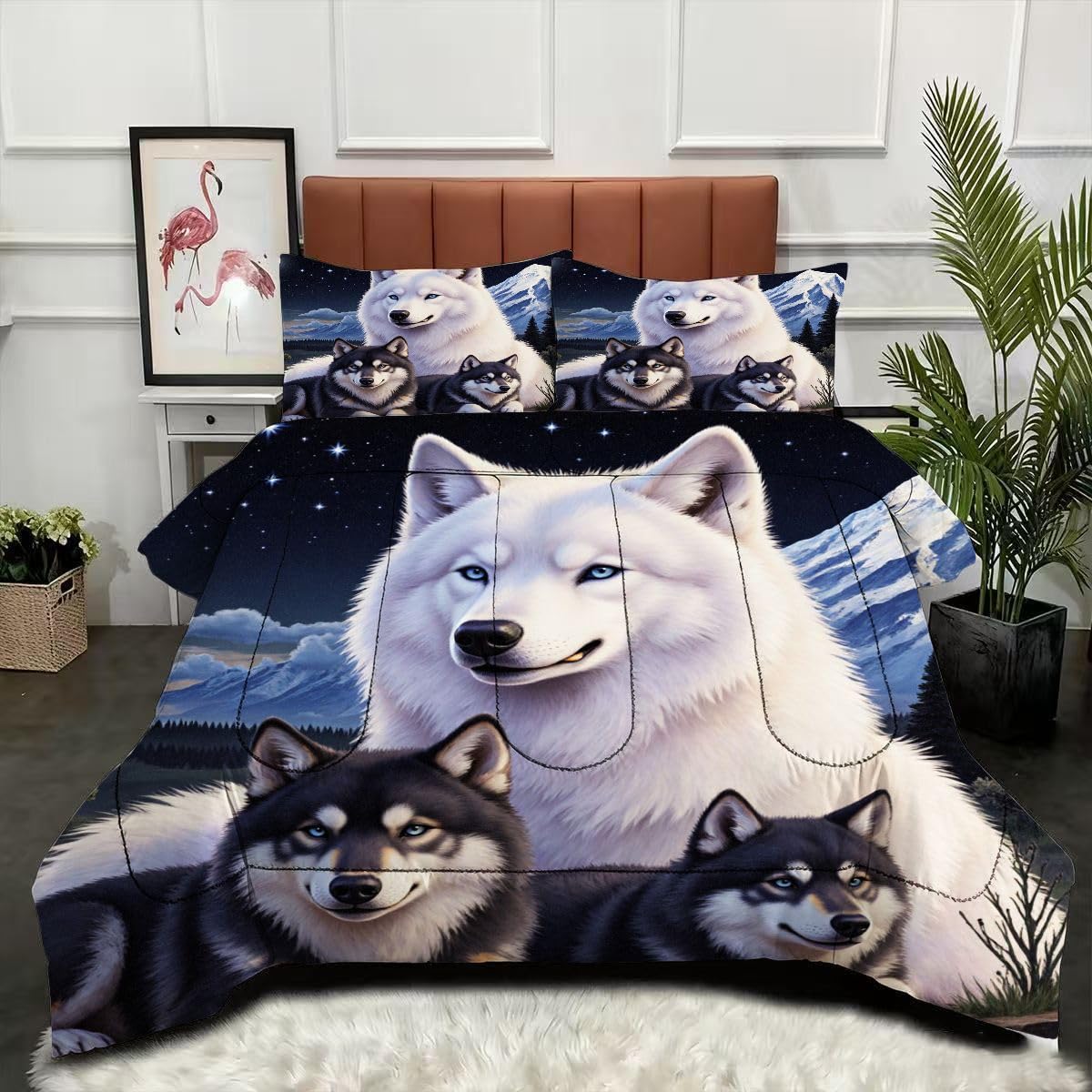 Couette 220 x 240 cm Loup 3D pour créer une ambiance chalet en hiver