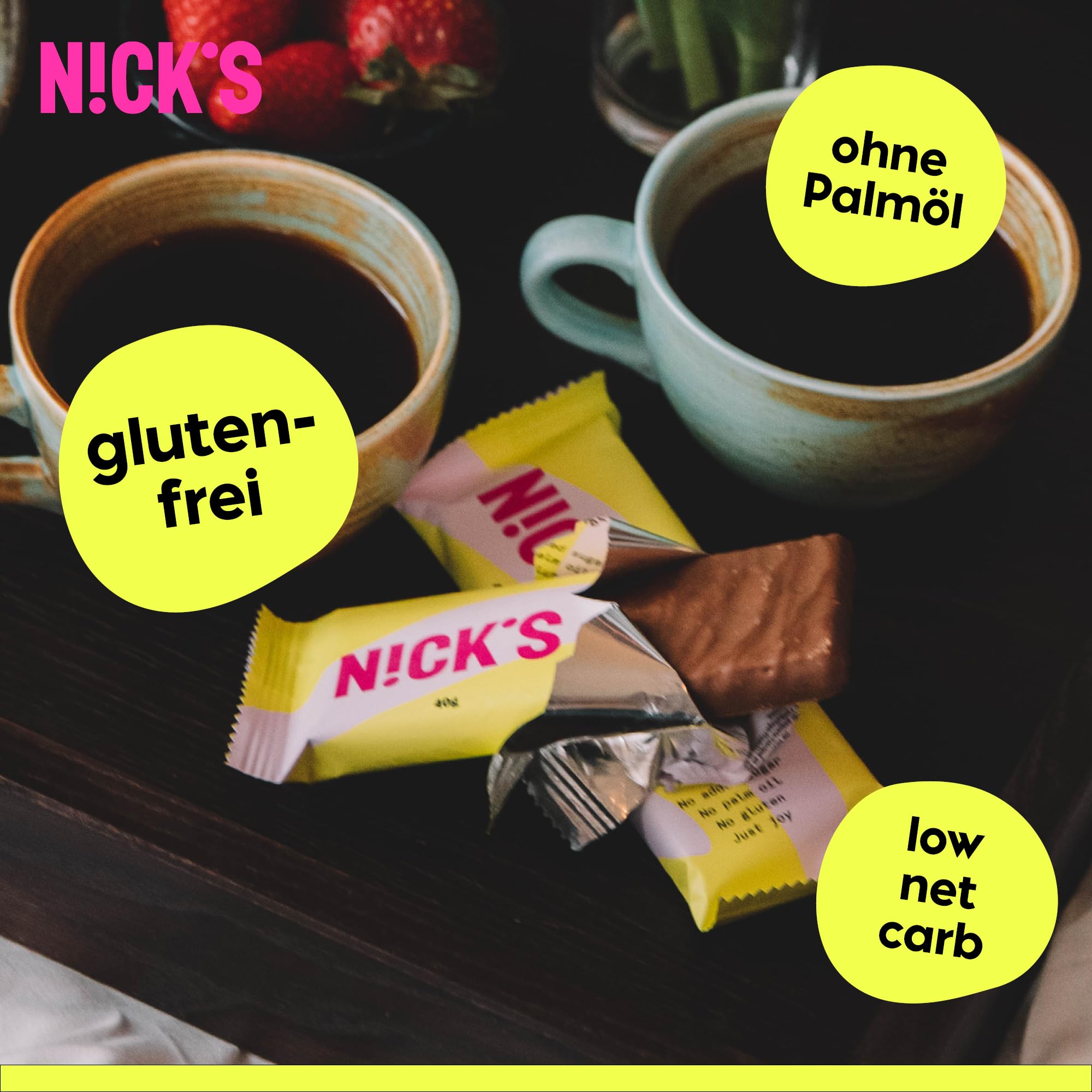 NICKS Riegel Schokolade Wafer, Low carb Waffel Kekse Schokoriegel, 165 Kalorien, Snack bar ohne Zuckerzusatz Glutenfrei Süssigkeiten (24 Kexbar x 35g)