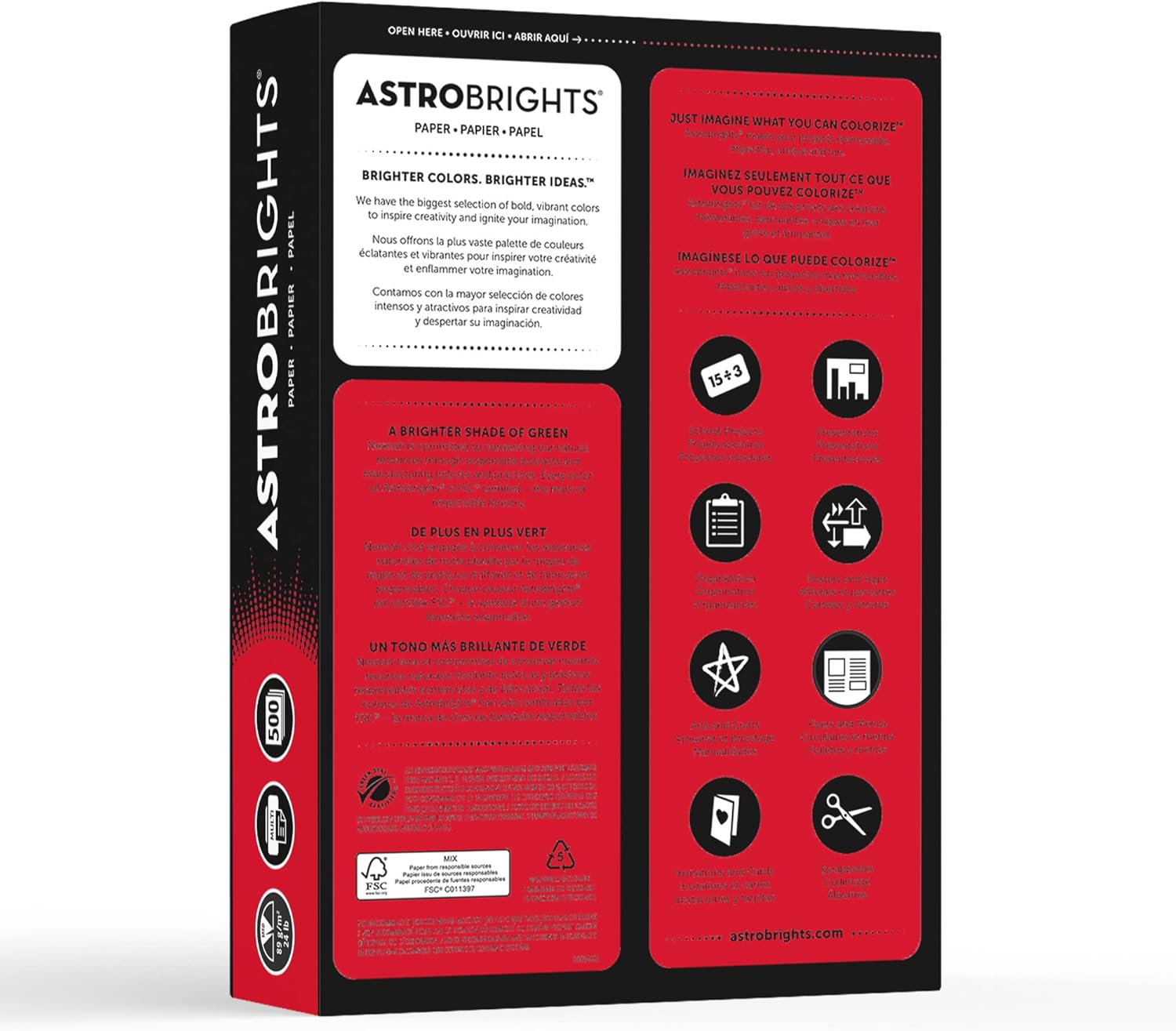 Neenah Astrobrights 30% Recycled Bright Color Paper, 8 1/2in x 11in, 24 Lb, FSC Certified, Re-Entry Red, Ream of 500 Sheets, 21558 : Sports & Outdoors