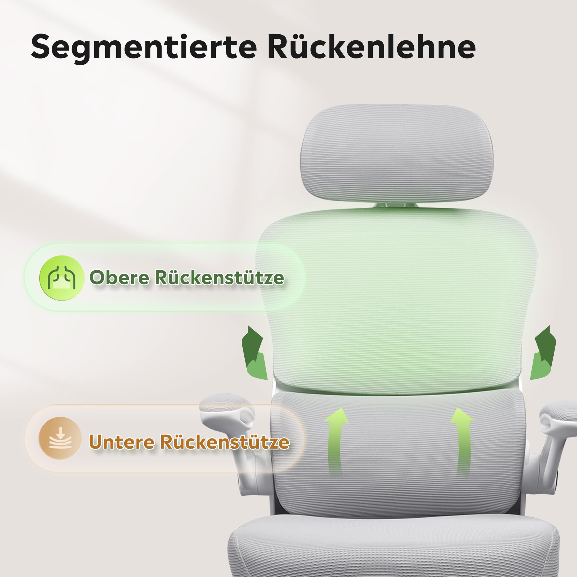 DEVAISE Bürostuhl Ergonomisch, Schreibtischstuhl mit Lendenwirbelstütze, 3D-Kopfstütze, 90° Klappbaren Armlehnen und Atmungsaktivem Netzrücken, Wippfunktion für Büro & Homeoffice, bis 150kg