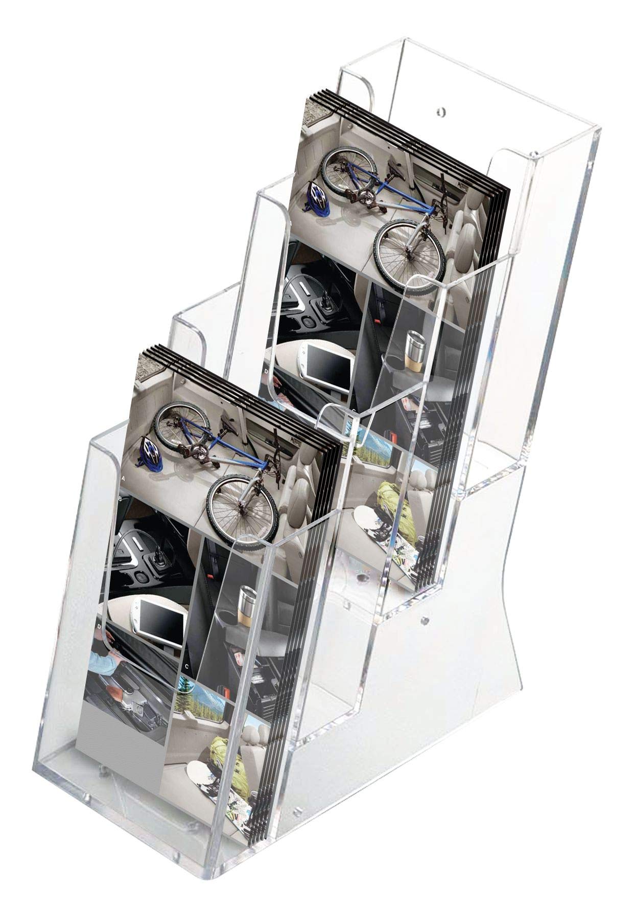 Tisch-Prospektständer mehrfach Etagen Prospekthalter aus Acryl DIN A4 / DIN A5 / DIN lang transparent (4 x DIN Lang (18 Stück))