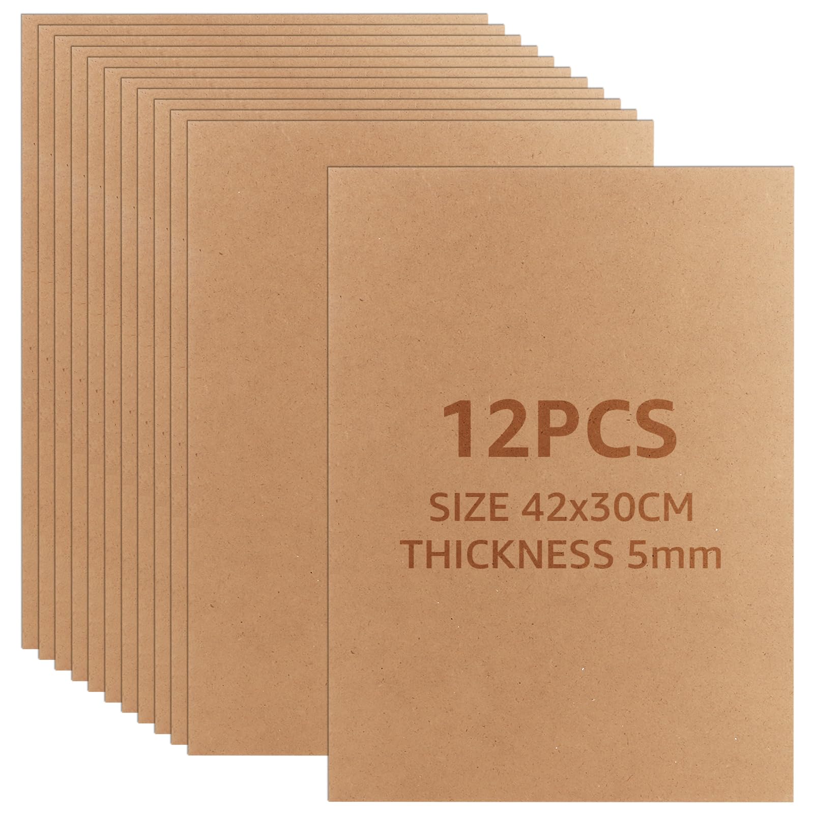 JMIATRY 12 Stück MDF Holzplatten zum Basteln, 42x30CM MDF Platten, 5mm Mittlere Dichte Fiberboard Holz Blatt für Laser, Laubsäge, CNC Router, Modellierung