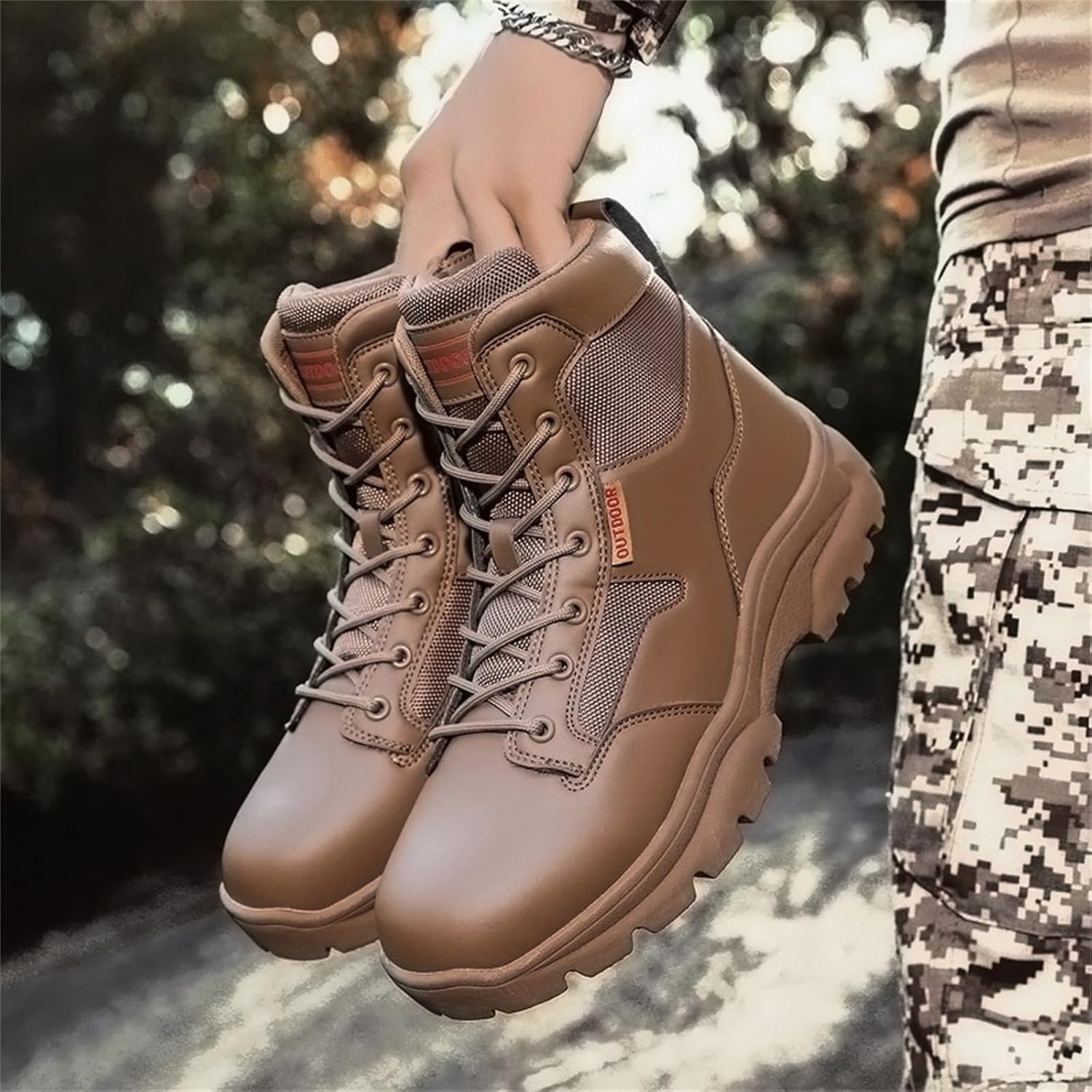 Men's 6 Inch Lace Up High Top Outdoor Military Tactical Boots Featuring Mesh Suede Round Toe Mid Heel Breathable Mesh Panels For Hiking Camping Walking And All Outdoor Adventures Backpacking