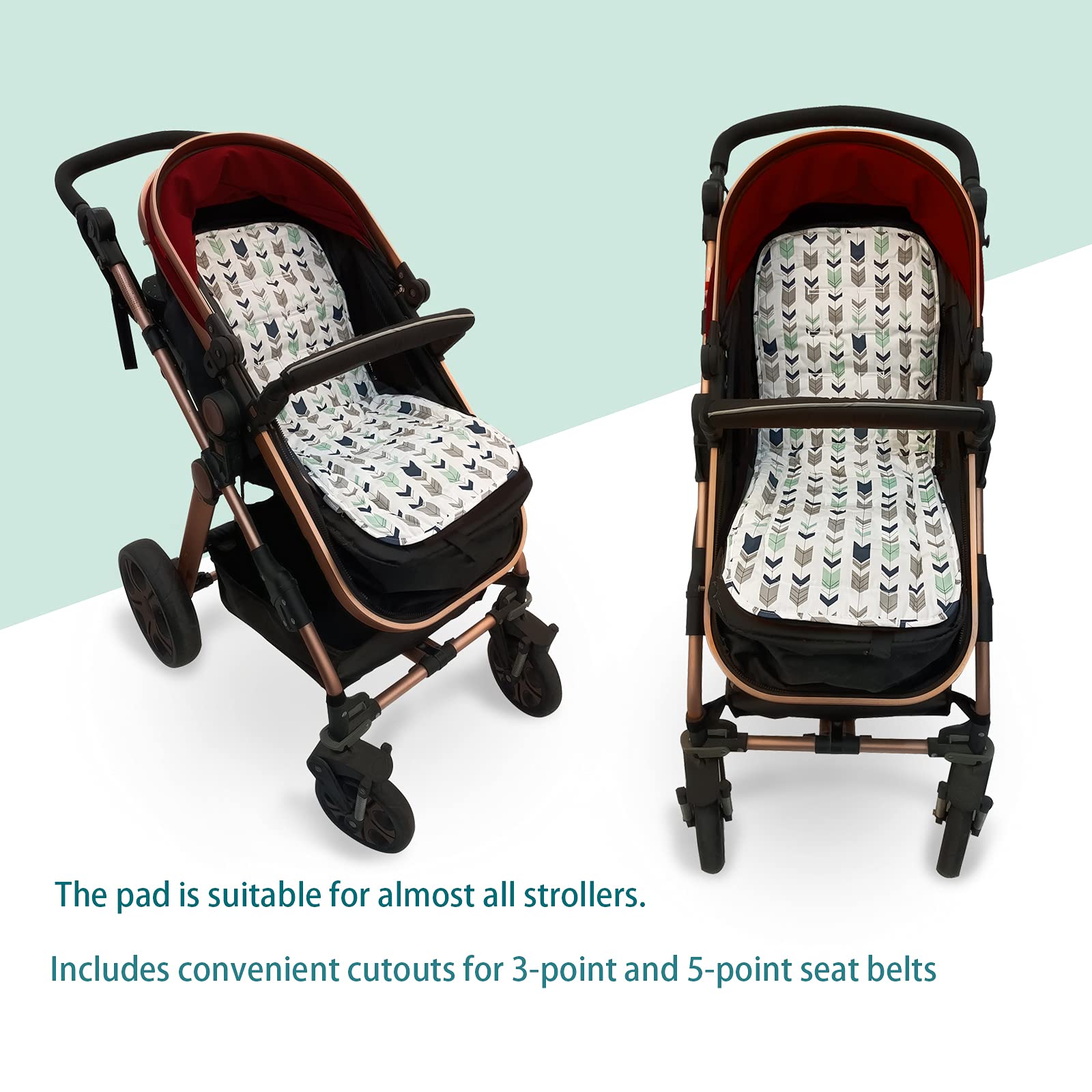 Miracle Baby Cojín Carro Bebe,Colchoneta Silla Paseo Universal Transpirable,Cojín Silla de Paseo para el Cochecito y Asiento de Carro, 100% Algodón (Flecha)
