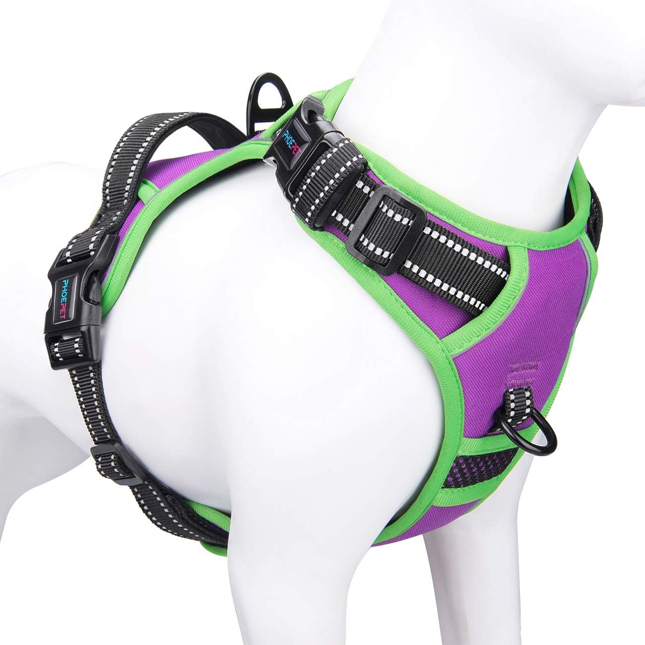2019 No Pull Dog Harness Medium Reflective Front Clip Vest with Handle,Adjustable 2 Metal Rings 3 Buckles,[Easy to Put on & Take Off](M, Purple)