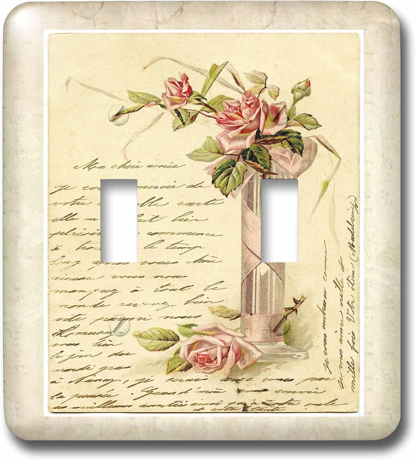 3dRose lsp_55266_2 Vintage Writing N French Roses Double Toggle Switch