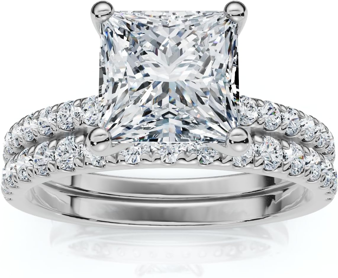 Pompeii Certified 1.90Ct Princess Cut Diamond Engagement 14k Wedding Ring Set Lab Grown (F/G,VS1-VS2)