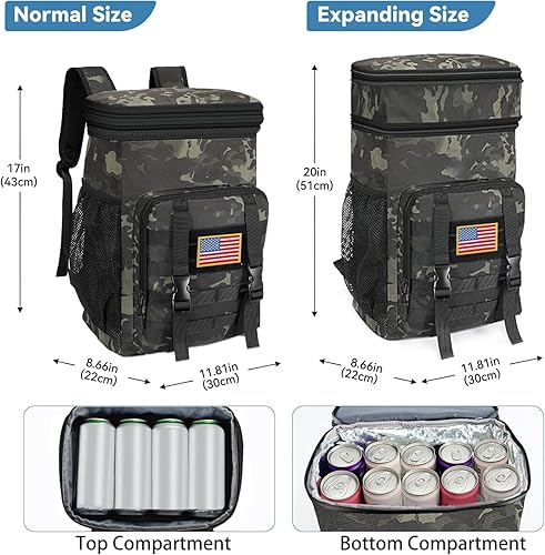 Miniatura 2 de Mochila enfriadora expandible, mochila térmica suave con aislamiento térmico de doble cubierta, mochila impermeable para hombres y adultos, camping,